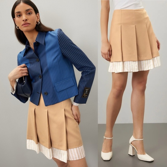 Marni Pleated Skirt Trim Beige Khaki Neutral Office Size 42 A-line Mini Doechii - Picture 1 of 8